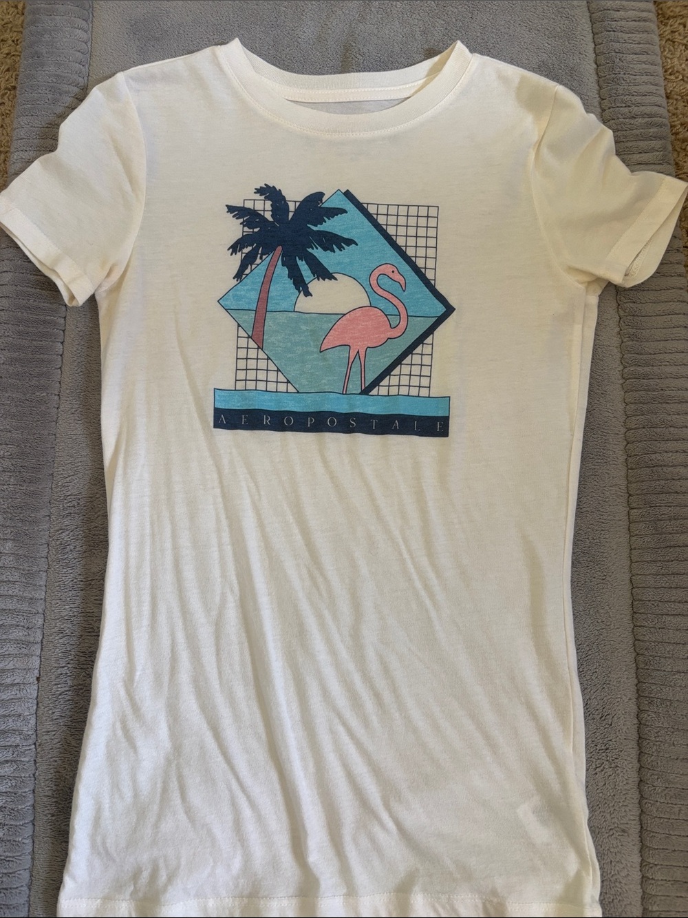 Aeropostale White Crewneck Graphic Tee with Navy Print